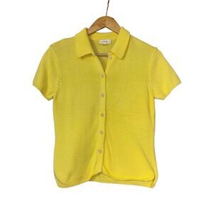 J.Crew knit short sleeve button up cardigan sweater top cotton butter yellow med